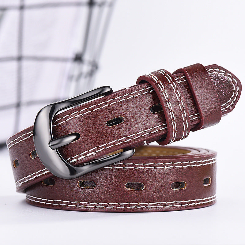 New double-line men and women belt young students openwork wild trousers with Korean cowboy dress belt