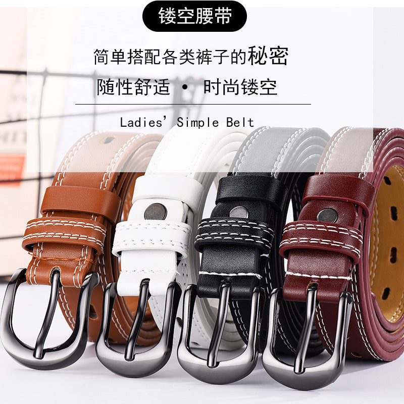 New double-line men and women belt young students openwork wild trousers with Korean cowboy dress belt