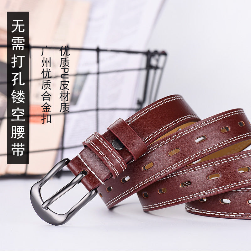 New double-line men and women belt young students openwork wild trousers with Korean cowboy dress belt