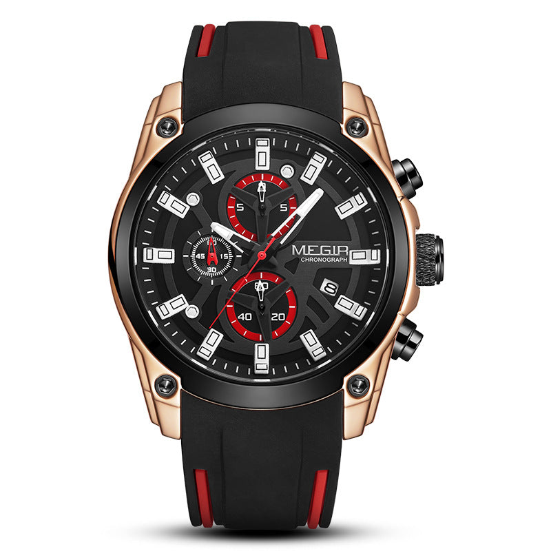 Brand Megur megir men's watch multi-function timing sports silicone male quartz sports watch 2144