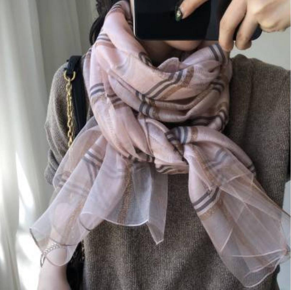 Spring and Autumn Silk Wool Hundreds of Scarf Female Gold Line Large Silk Scarf Autumn Mulberry Silk Silk Shared Water Towels