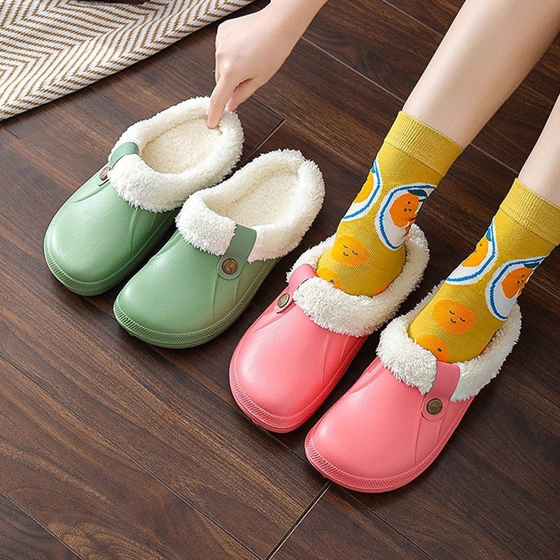 Womens Fur Lined Waterproof  Clogs Slippers